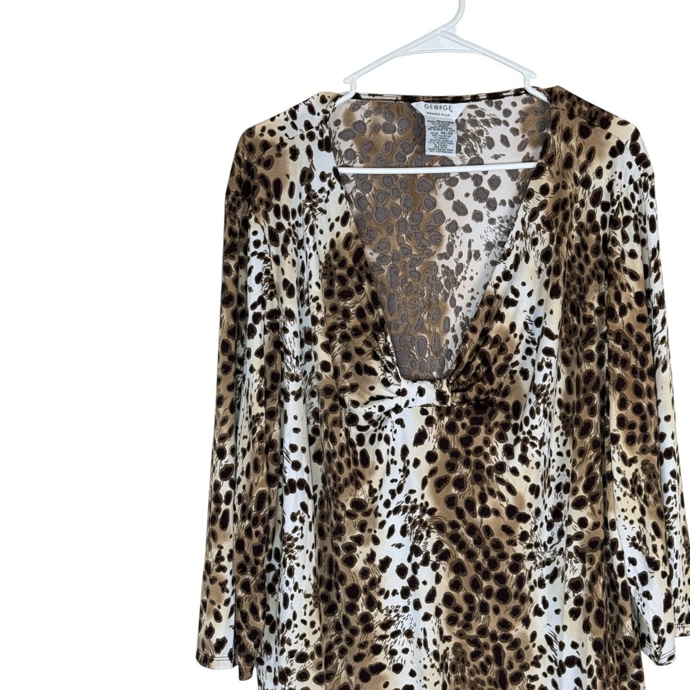 George Women Plus Leopard‎ Print Twist Neck Long Sleeve Top 26W 28W - Picture 2 of 13